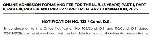 PU LLB Supply Exam 2025 Fee Structure and Deadline 2026