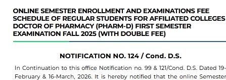 Punjab University Pharm D Double Fee Registration 2026