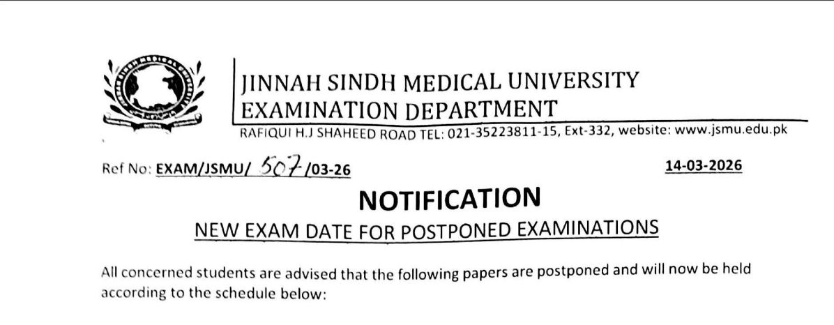 JSMU BSMT, DPT, BSOT & BDS Postponed Exams New Schedule 2026 Released