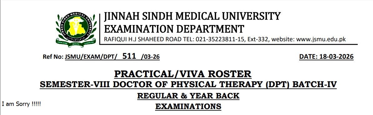 JSMU Releases Complete DPT Exam Schedule 2026