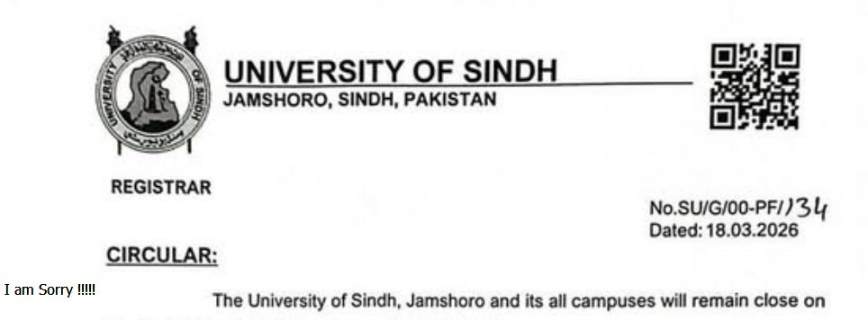 USindh University Closure Notice 2026 for Pakistan Day Announced