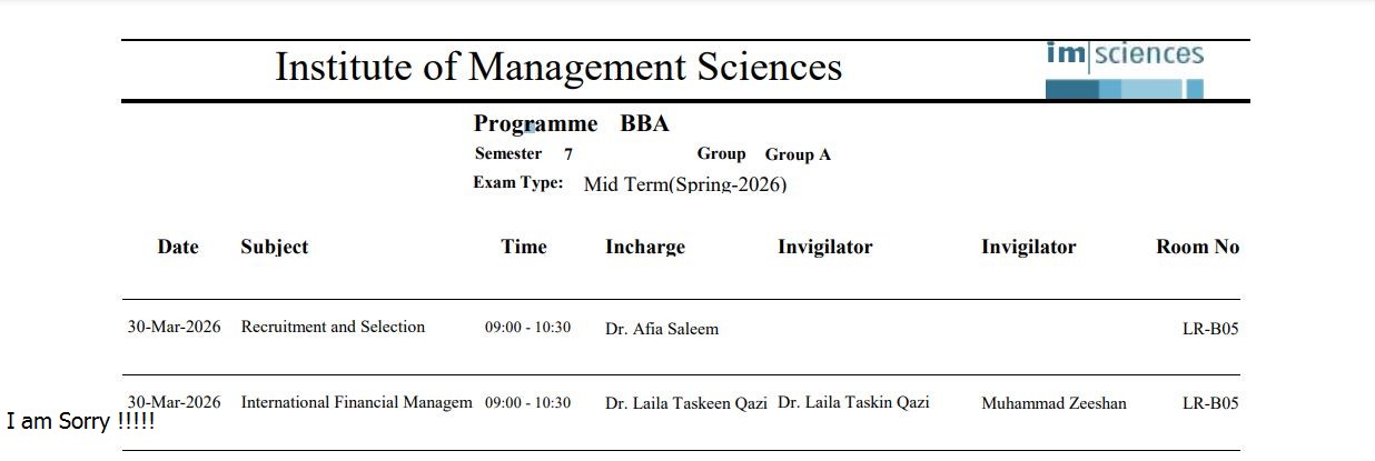 IMS Date Sheet 2026 Released for Spring Mid Term Exams