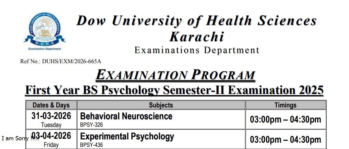 DUHS Announces Date Sheet 2026 for BS, BS DCP & MDS Exams