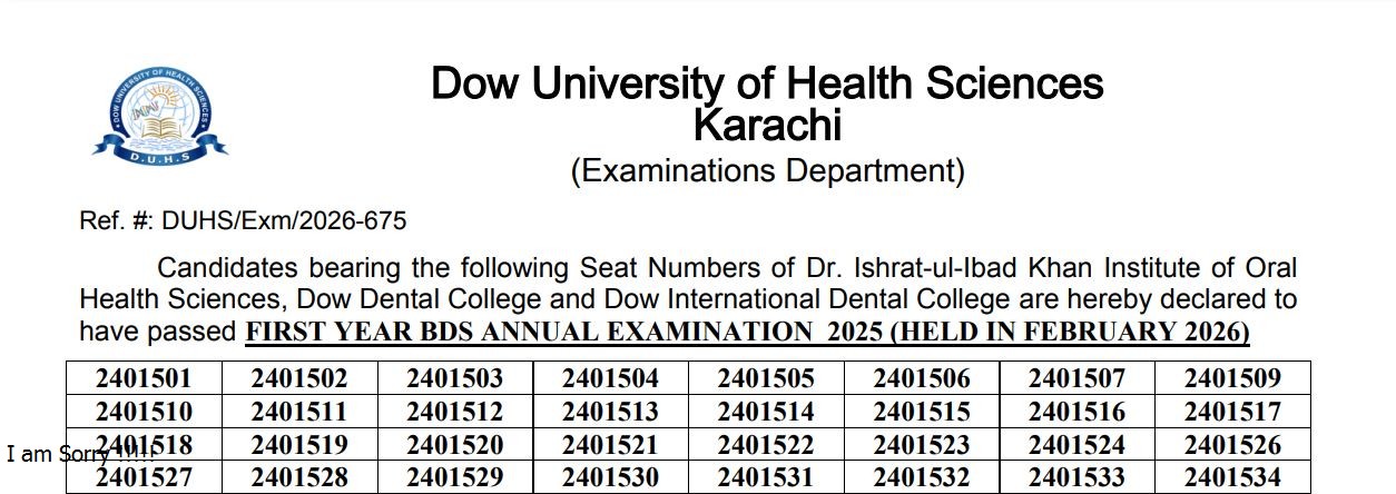 DUHS Result 2026 for BDS & BSN Programs Exams Declared