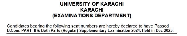 UoK Announces B.Com Part II Regular Supply 2024 Result 2026