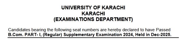 UoK Declares B Com Part 1 Regular Supply Result 2024