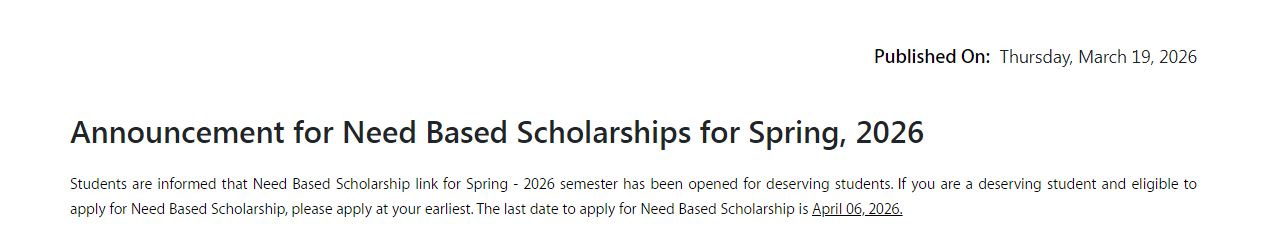 VU Scholarships 2026 for Spring Semester Released