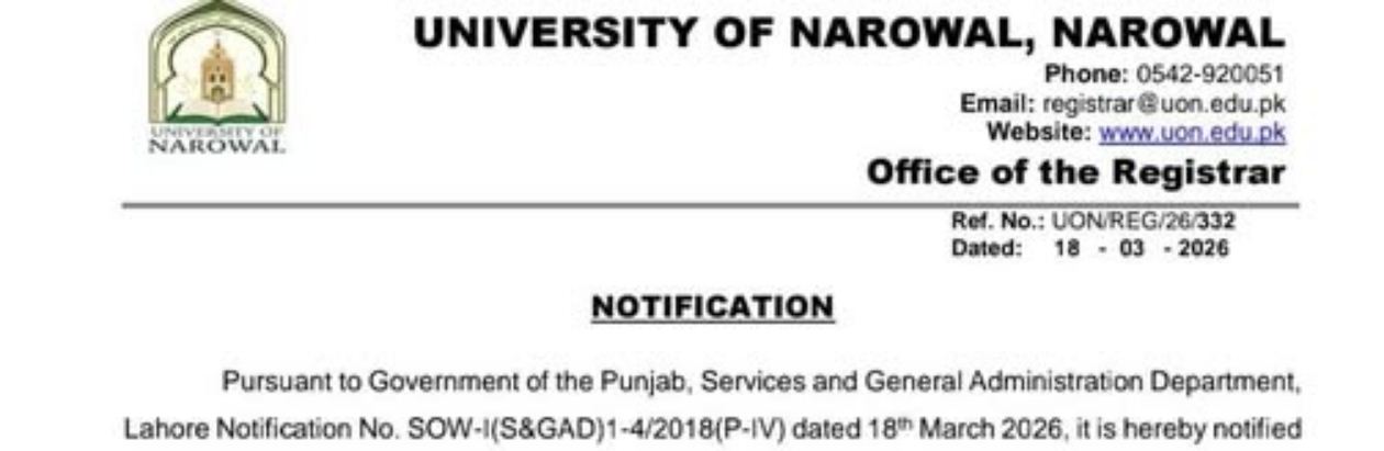 UON Issues Holiday Notice 2026 for Eid-ul-Fitr