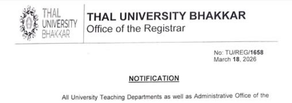 TU Holidays Notice 2026 for Eid-ul-Fitr Announced