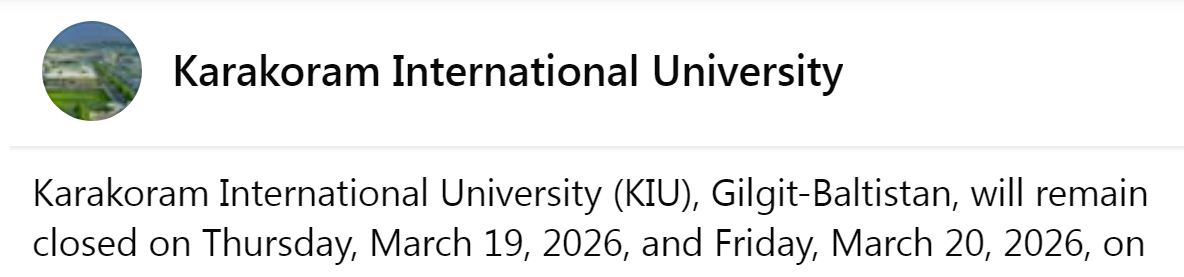 KIU Holidays Notice 2026 for Eid-ul-Fitr Announced