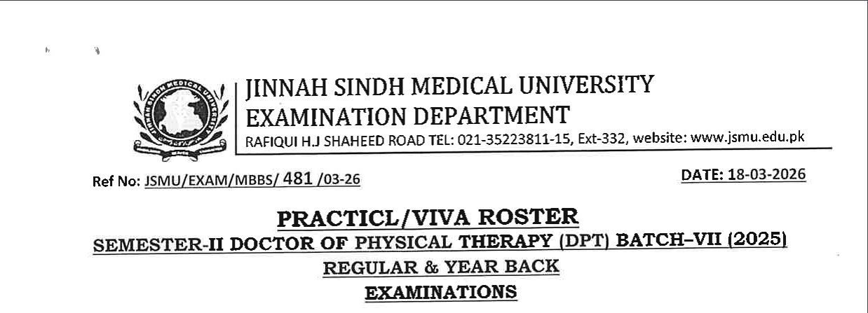 JSMU Date Sheet 2026 for DPT & BSPH Exams Announced