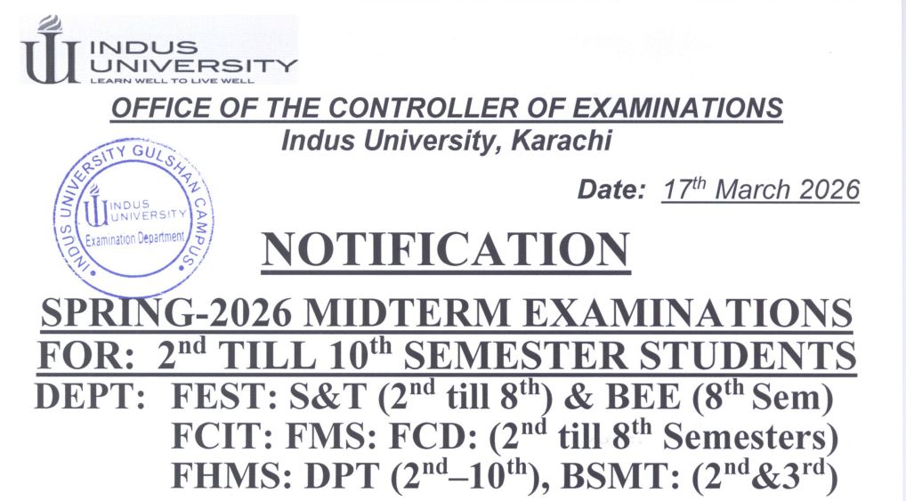 IU Exam Notice 2026 for Midterm Exams Spring Semester Announced