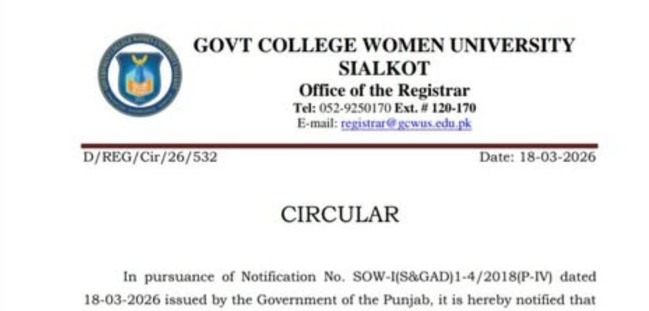 GCWUS Holiday Notice 2026 for Eid Ul Fitr & Pakistan Day Announced