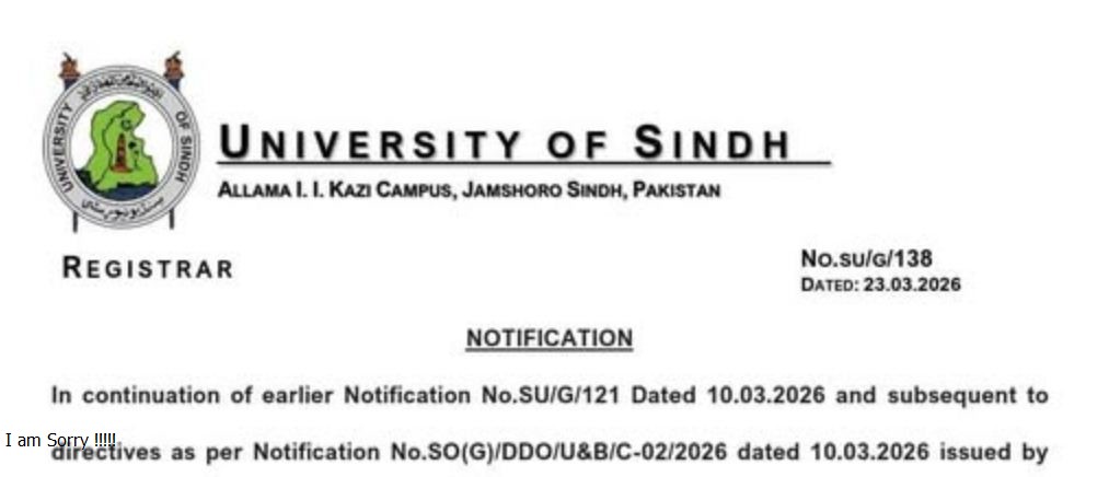 UoSindh Online Classes Continuation Notice 2026 Released