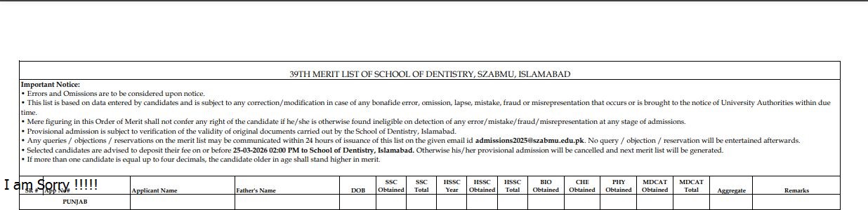 SZABMU 32nd & 39th MBBS & BDS Merit List 2026 Released