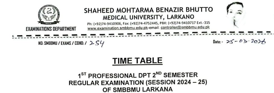 SMBBMUL 1st Professional DPT Exams Date Sheet 2026 Released