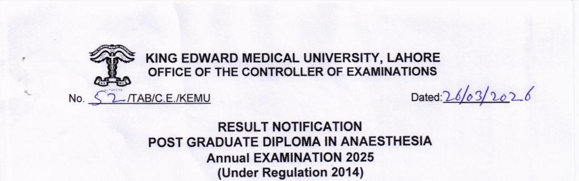KEMU PGD Anaesthesia Result 2026 Announced for Annual Exams
