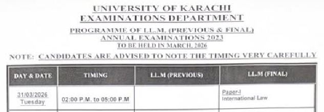 UoK LLM Annual Exams Date Sheet 2026
