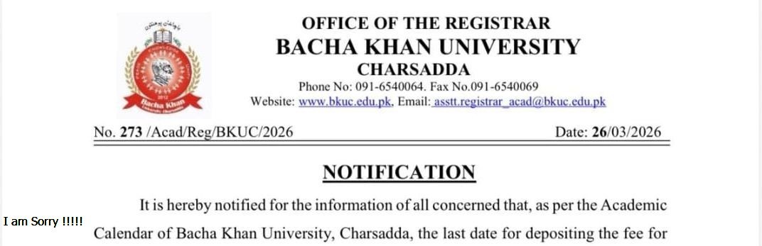 BKUC Fee Deadline Notice 2026 Extended for BS Students