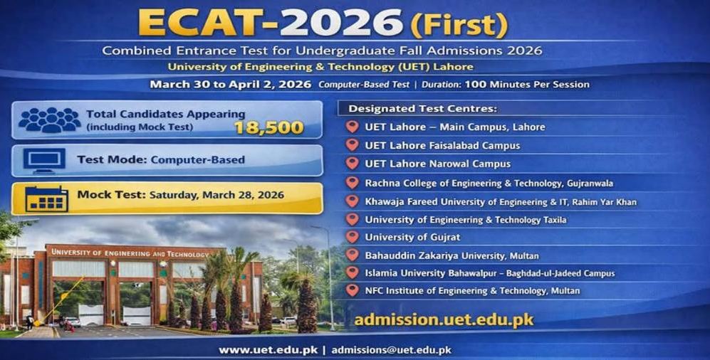 UET Lahore Opens Undergraduate Fall Admissions 2026