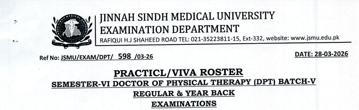 JSMU Assesment Calendar 2026 Released for DPT Exams