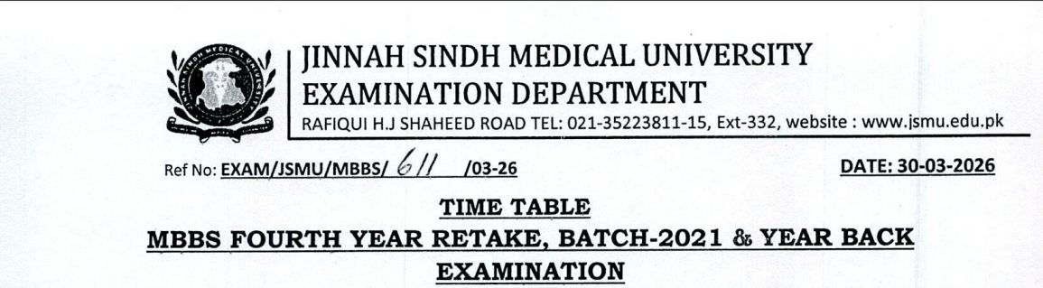 JSMU Assesment Date Sheet 2026 for MBBS 4th Year Released