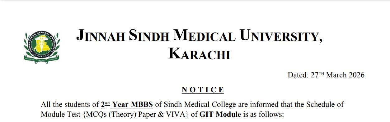 JSMU Announces Examination Notice 2026 for 2nd Year MBBS GIT Module