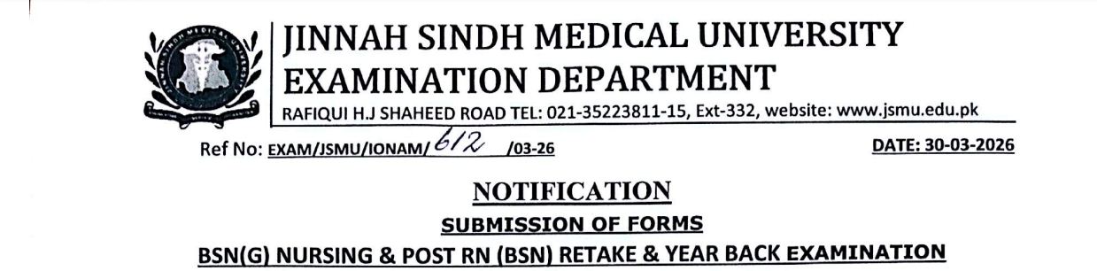 JSMU Form Submission Notice 2026 for BSN & Post RN Exams