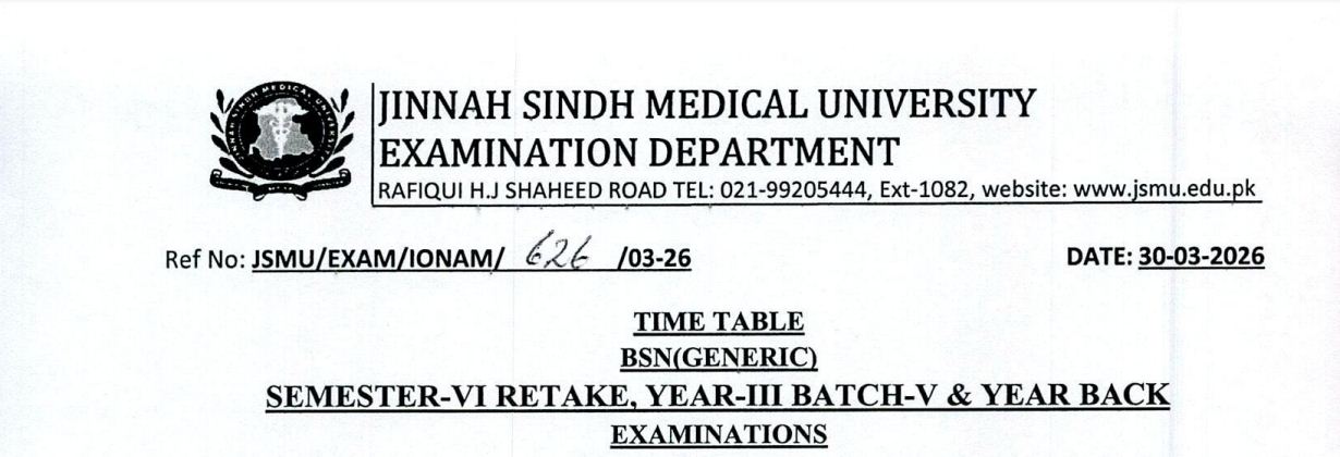 JSMU Time Table 2026 for BSN Semester VI Exams Released