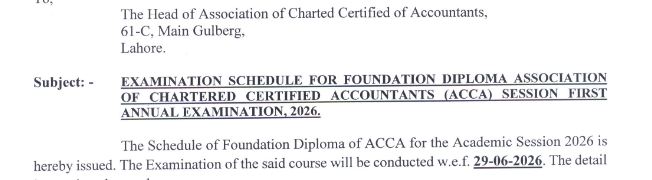 Punjab Technical Board Announces ACCA 2026 Schedule