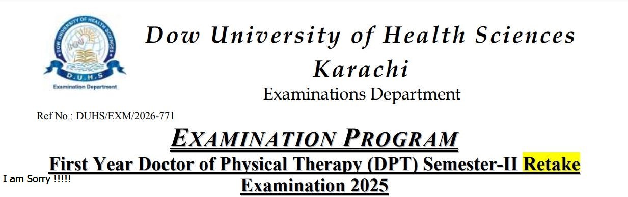 DUHS Date Sheet 2026 for DPT Semester II Retake Exams Released
