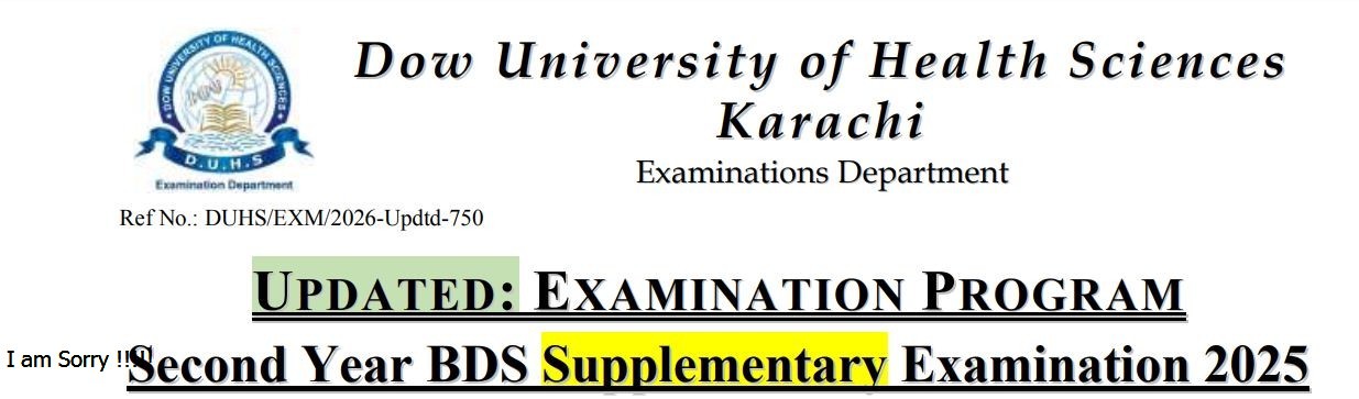 DUHS Exam Calendar 2026 for BDS Supplementary Exams Announced