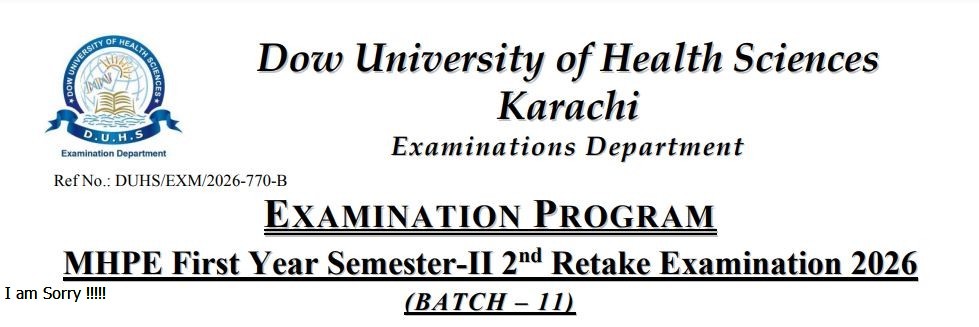 DUHS MHPE Semester II 2nd Retake Exam Schedule 2026 Released