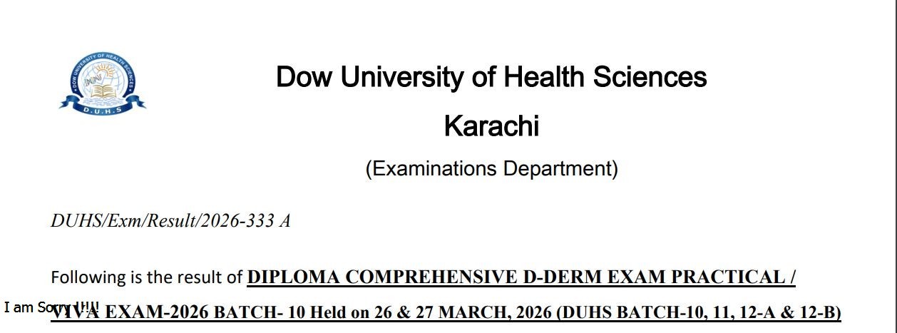 DUHS Result 2026 for D DERM Practical Viva Exams Announced
