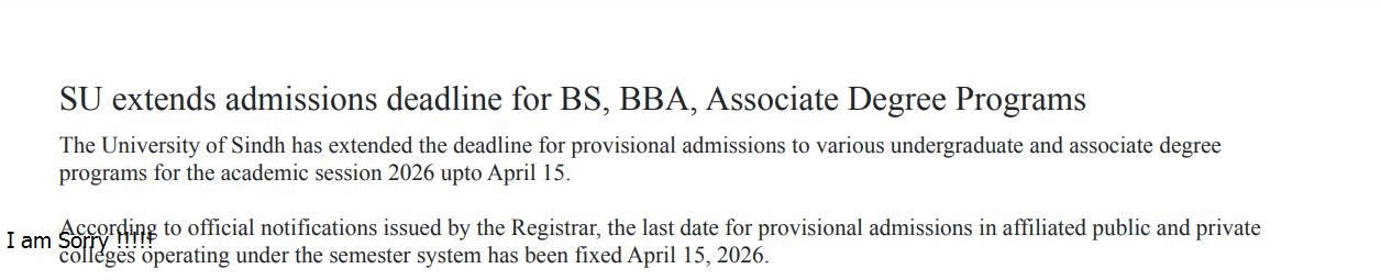 UoSindh Admission Deadline Extended for BS, BBA & ADP Programs 2026