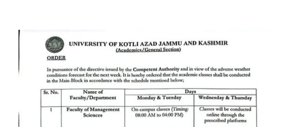 UoK Classes Schedule 2026 for All Faculties Announced