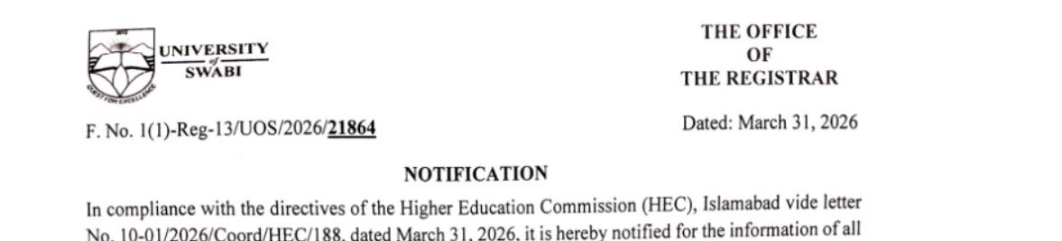 University of Swabi Spring 2026 Mid-Term Exams & Classes Update