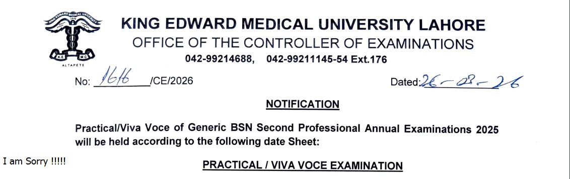 KEMU BSN Generic 2nd Prof. Annual Exams Date Sheet 2026 Released