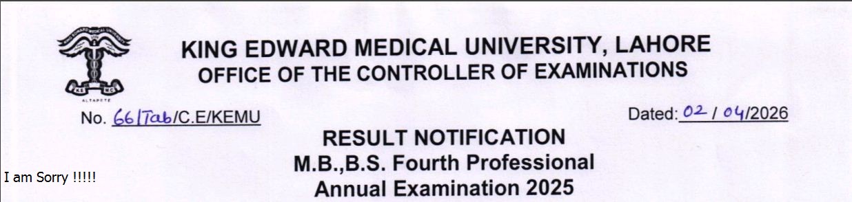 KEMU MBBS 4th Professional Annual 2025 Exams Result 2026 Released