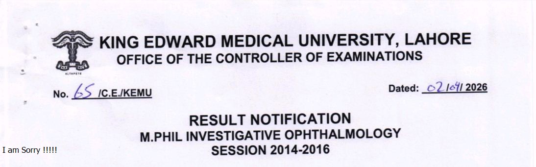 KEMU MPhil Investigative Ophthalmology Result 2026 Declared
