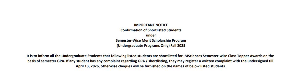 IMS Scholarship Toppers List 2026 Announced