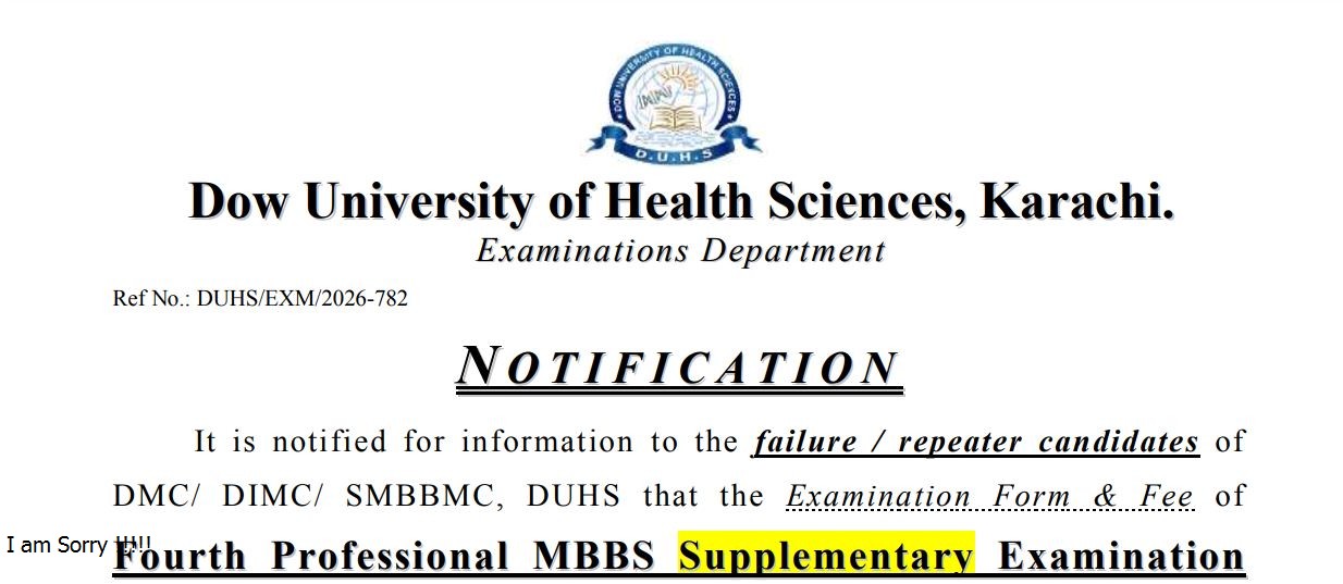 DUHS MBBS 4th Prof Supplementary Exams Form & Fee Notice 2026 Released