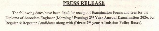 SBTE DAE 2nd Year Annual Exams 2026 Forms Schedule 2026