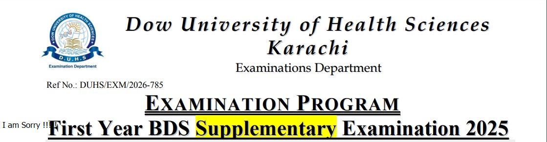 DUHS BDS Theory & OSPE 1st Year Suppl Exams Schedule 2026 Released