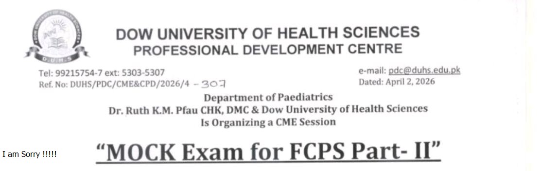 DUHS FCPS Part-II Mock Exams Notice 2026 Released