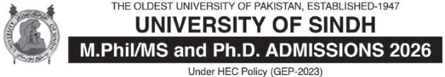 University of Sindh MPhil and PhD Admissions 2026