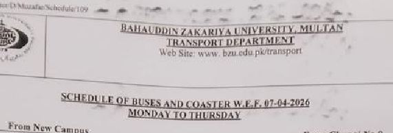 BZU Multan Announces New Transport Schedule for 2026