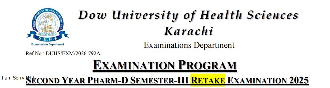 DUHS Date Sheet 2026 for PharmD Retake Exams Announced