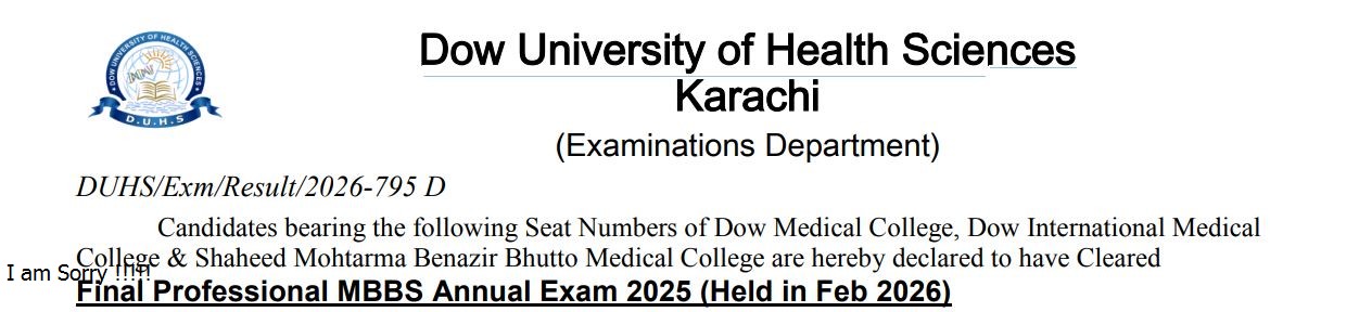 DUHS Result 2026 Final Professional MBBS Annual Exam Announced