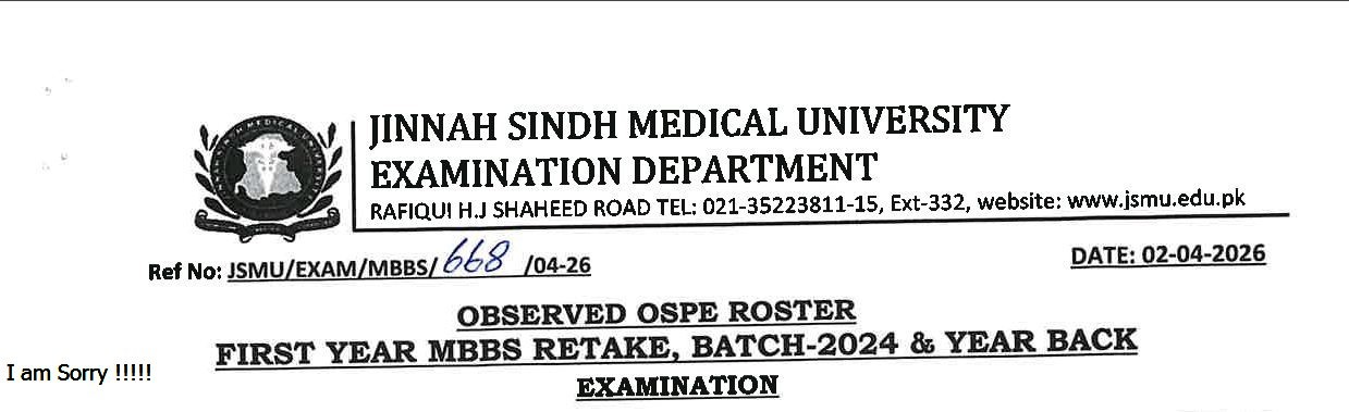 JSMU Date Sheet 2026 Released for MBBS Retake Exams